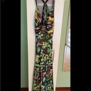 Faviana Mint and Multicolor Satin Gown